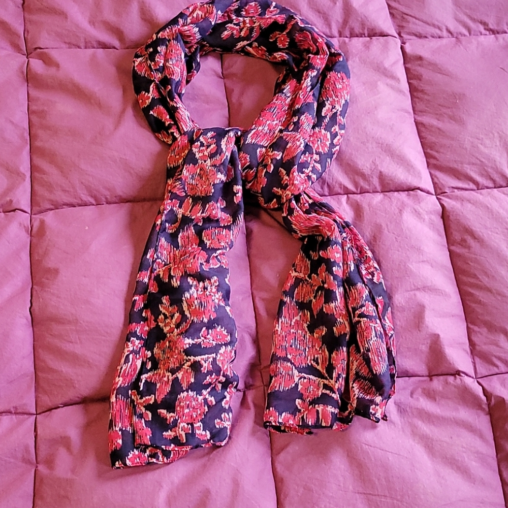 Lightweight, Vibrant, Bright Navy Blue & Red Avon Abstract Floral Scarf